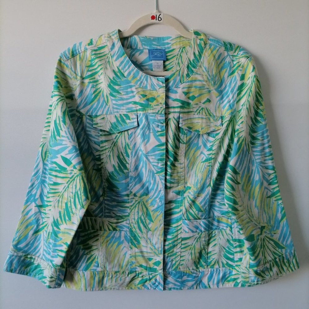 Lara Lane Womens Tropical Pattern 3/4 Sleeve Snap Button Shacket Jacket Size 16